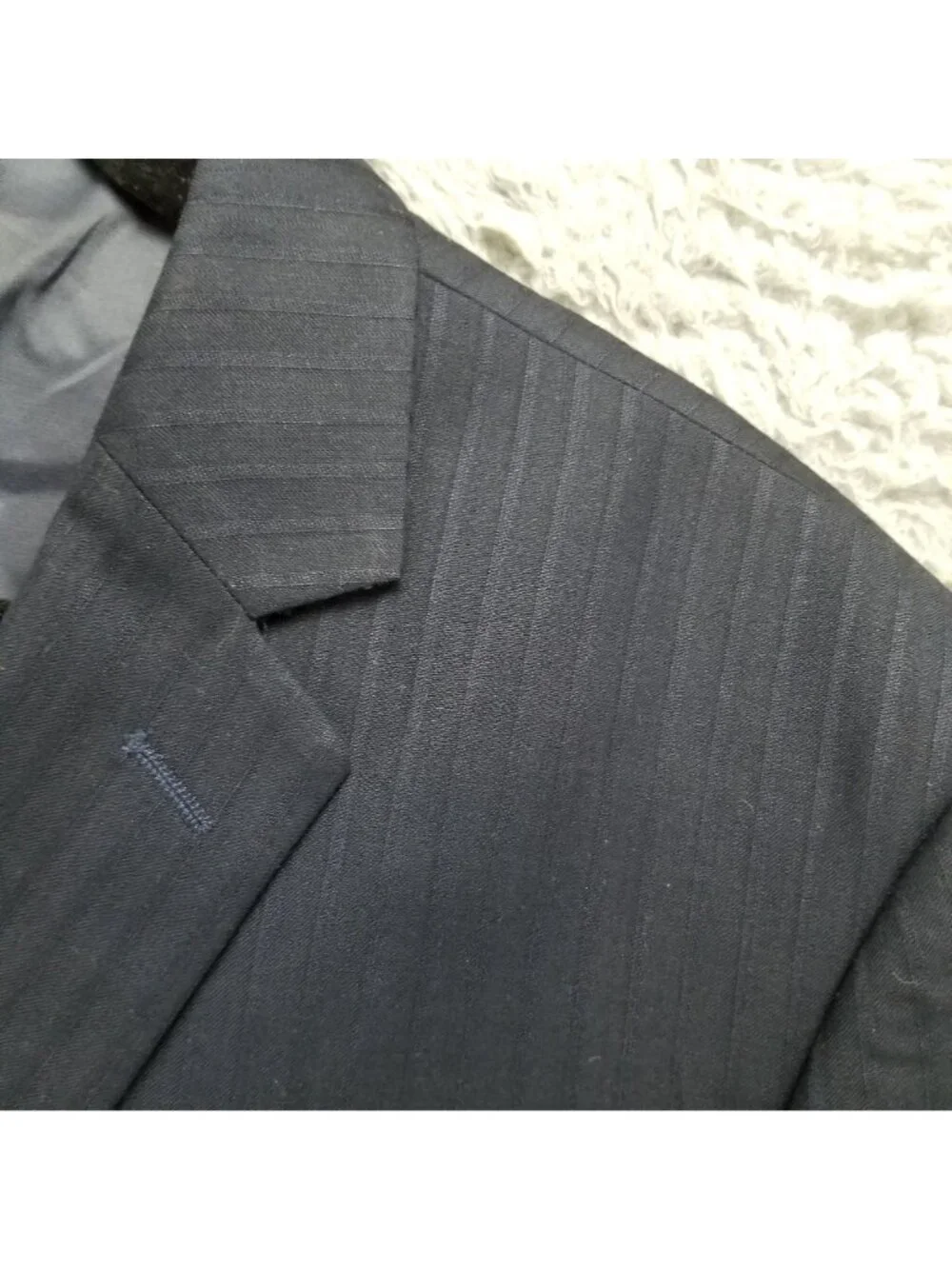 Alain Deputit Jacket Mens 40S Navy Blue Pinstripe Long Sleeve 2 Button Blazer